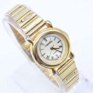 Vintage Copezio Womens Watch Gold Tone Stainless Steel Retro Classic White Dial
